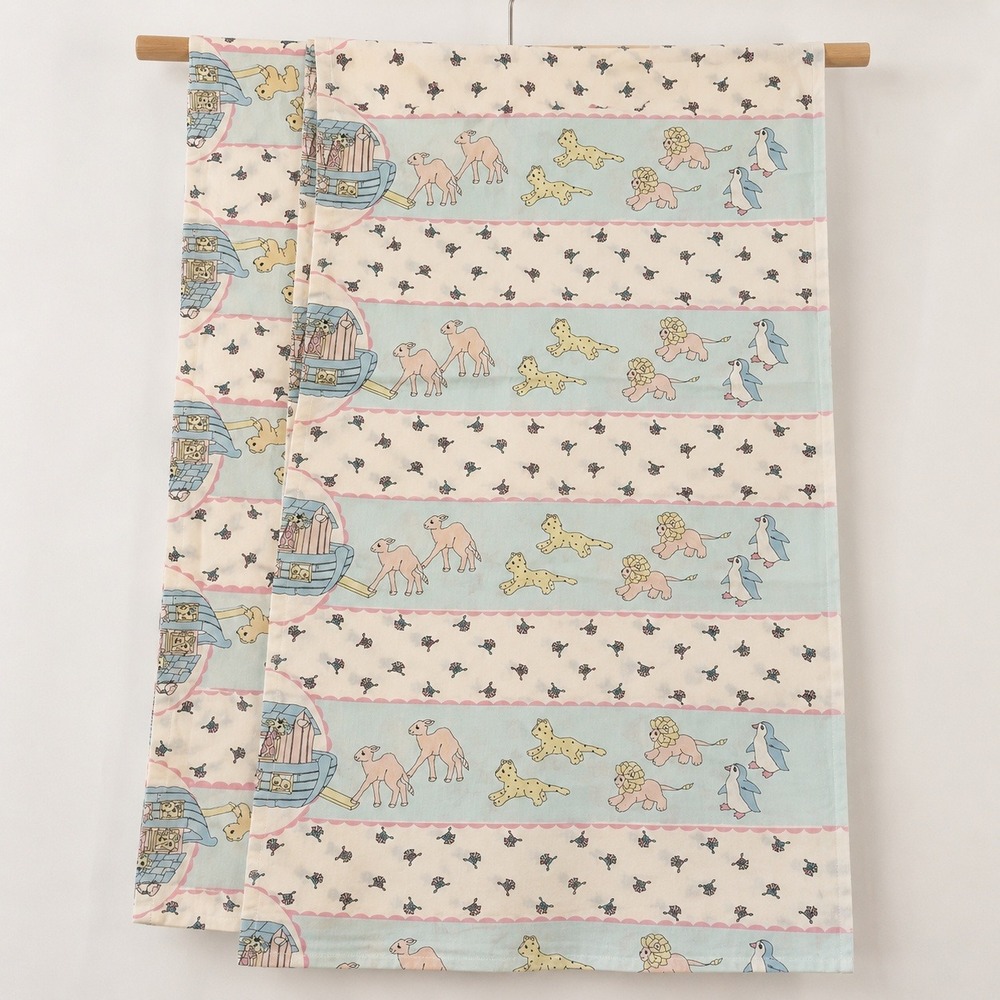 Springs Industries Vintage 90s Noahs Ark Flat Sheet Twin Pastel Babycore Nursery